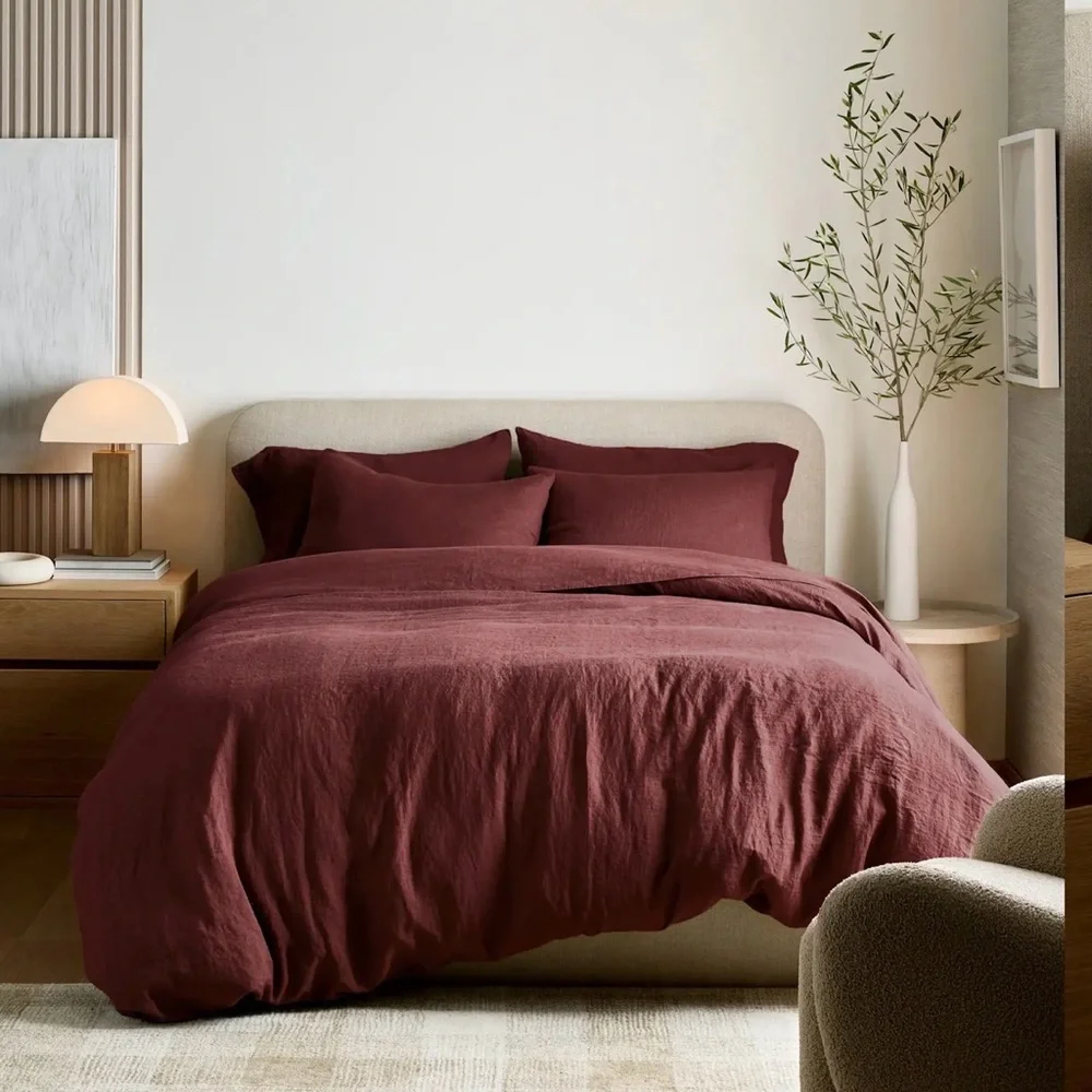 NWOT Quince European Queen Linen Duvet Cover in Burgundy